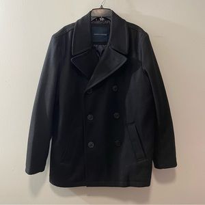 Tommy HIlfiger L Peacoat Coat Black Mens Quilted Lining Inner Pocket Wool Blend
